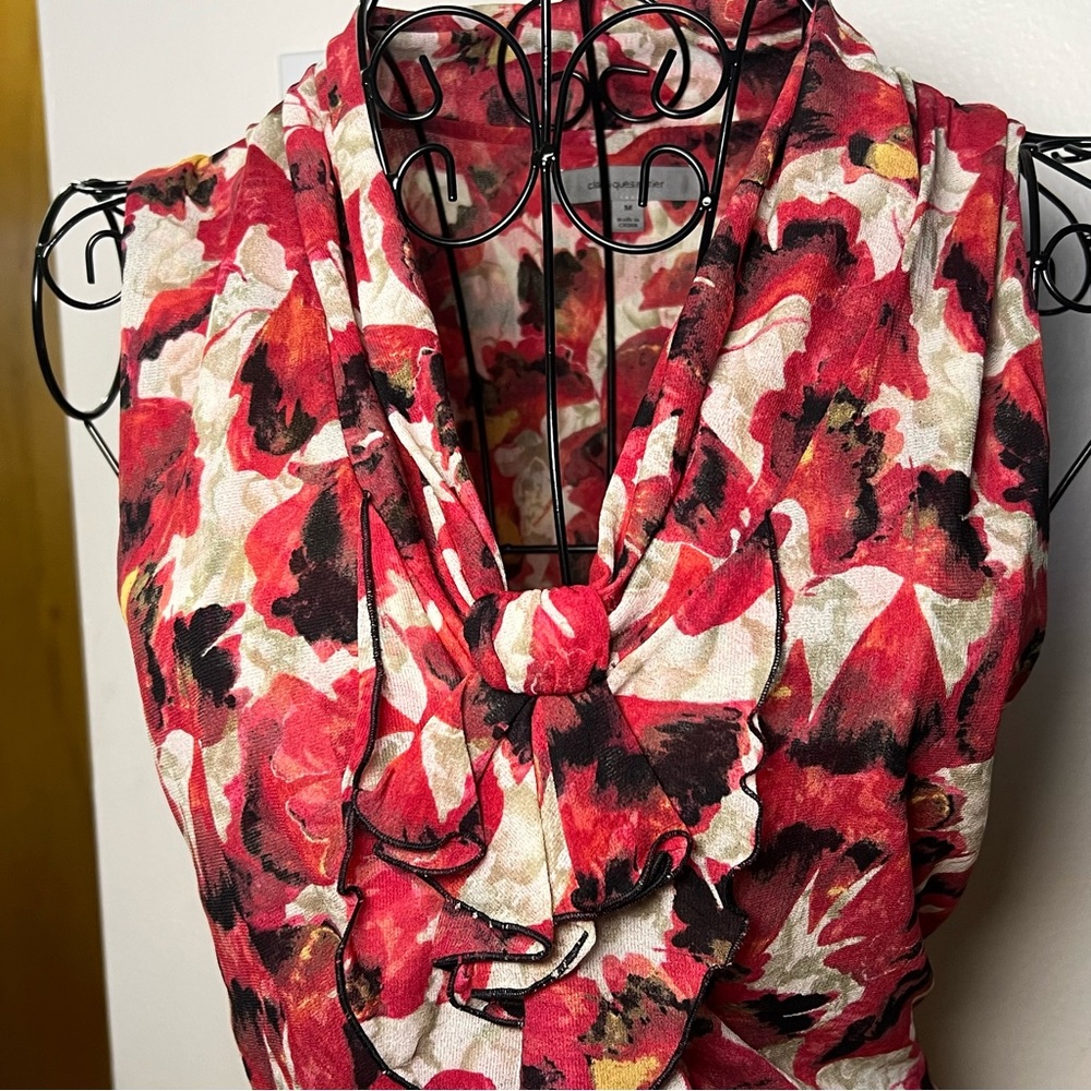 Classiques Entier y2k silk Red and Black Floral ruffle sleeveless Blouse size M - Picture 4 of 9